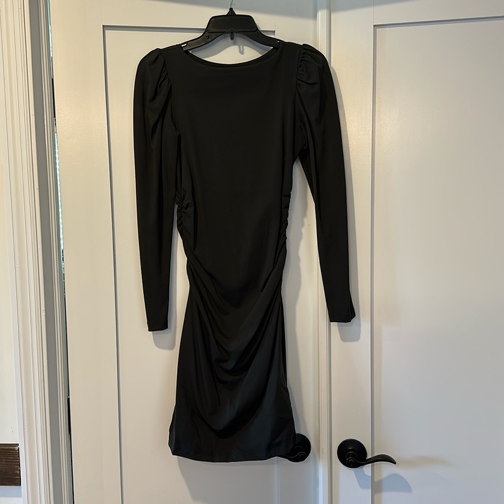 Susana Monaco Dark Green/Black Long Sleeve Ruched Dress small